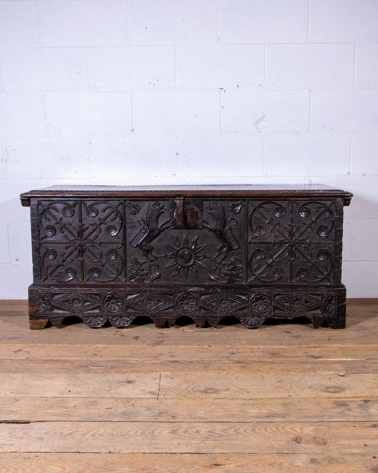 17th C. Carved Ebonised Coffer