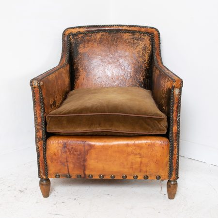 Studded French Leather Club Chair
