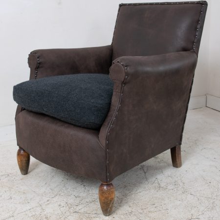 Restored French Leather Club Chair