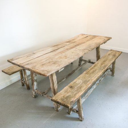 Antique Oak Table Bench Set