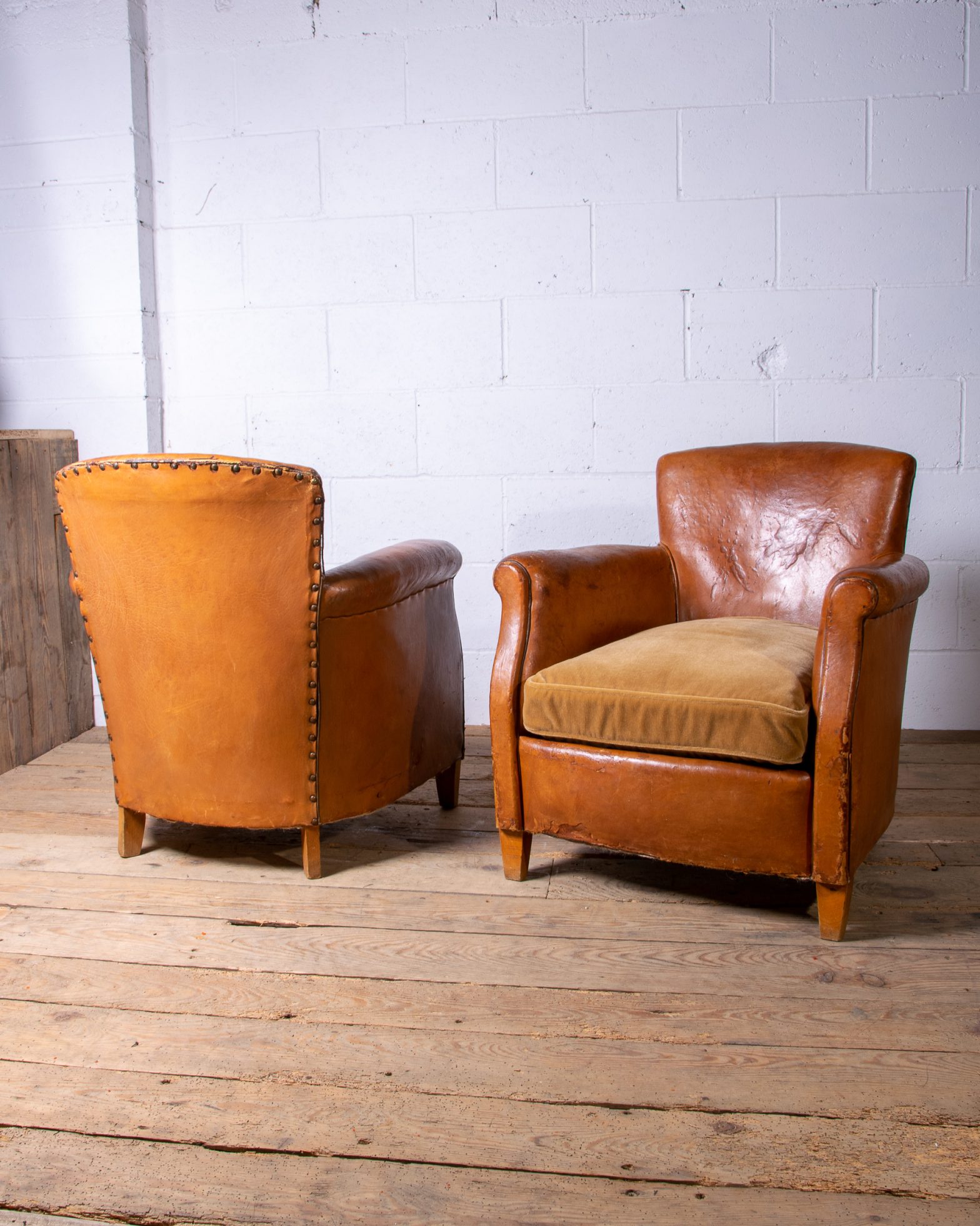 Art Deco Leather Club Armchairs