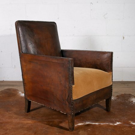 French Leather Studded Club Armchair c.1920