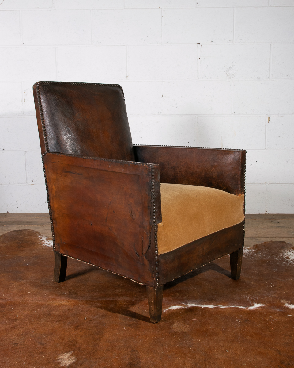 French Leather Studded Club Armchair c.1920