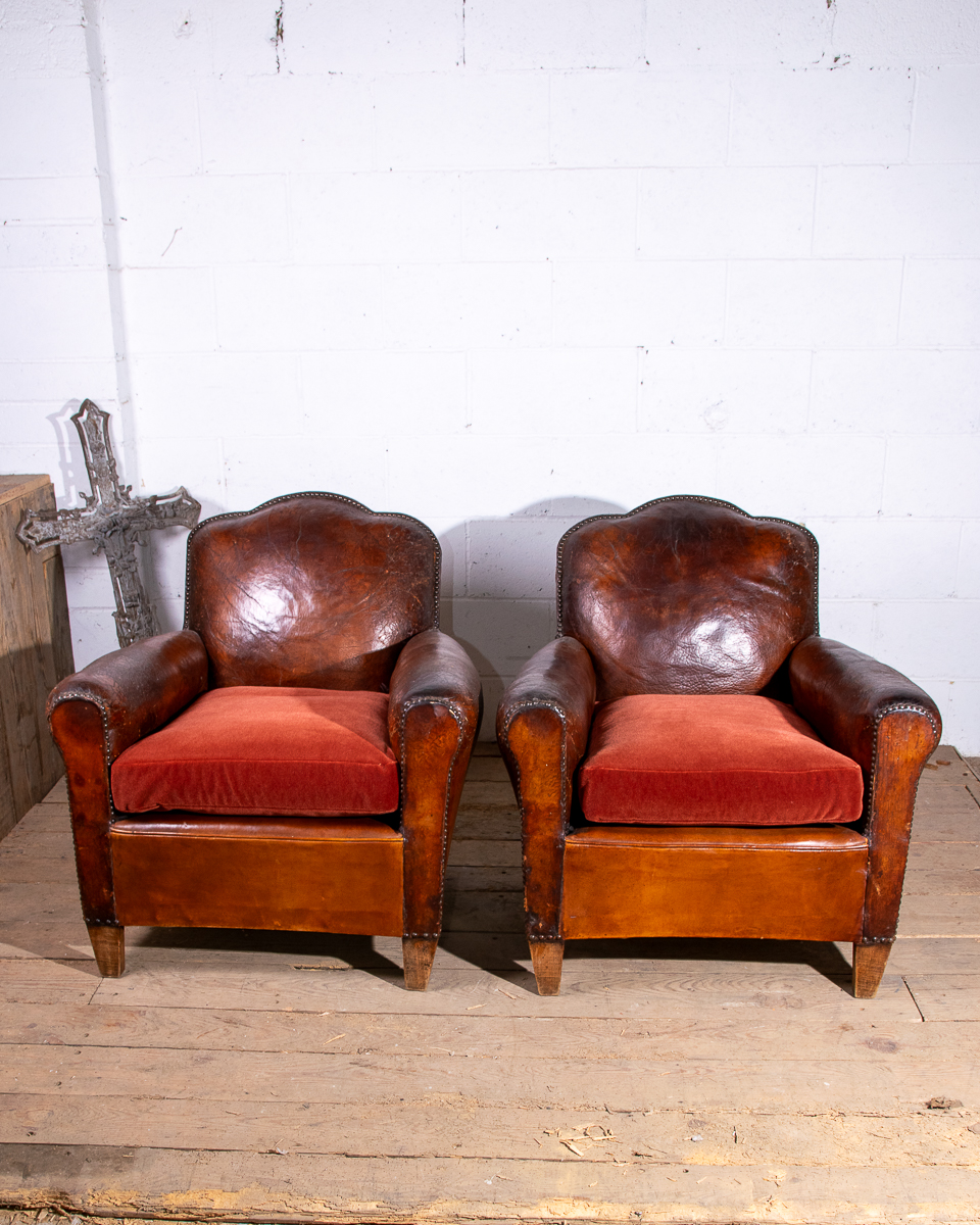 Pair of Leather Club Armchairs