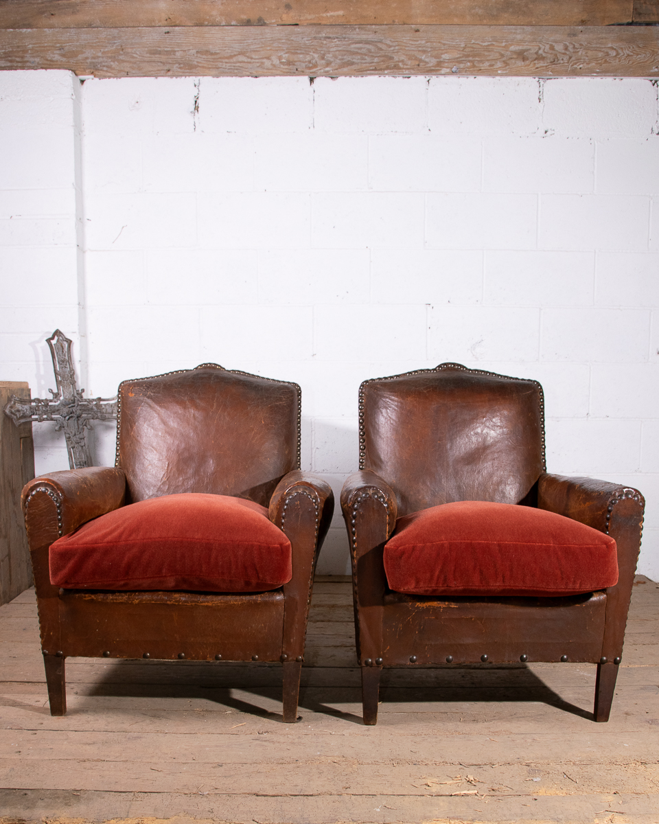 Pair of Leather Club Armchairs