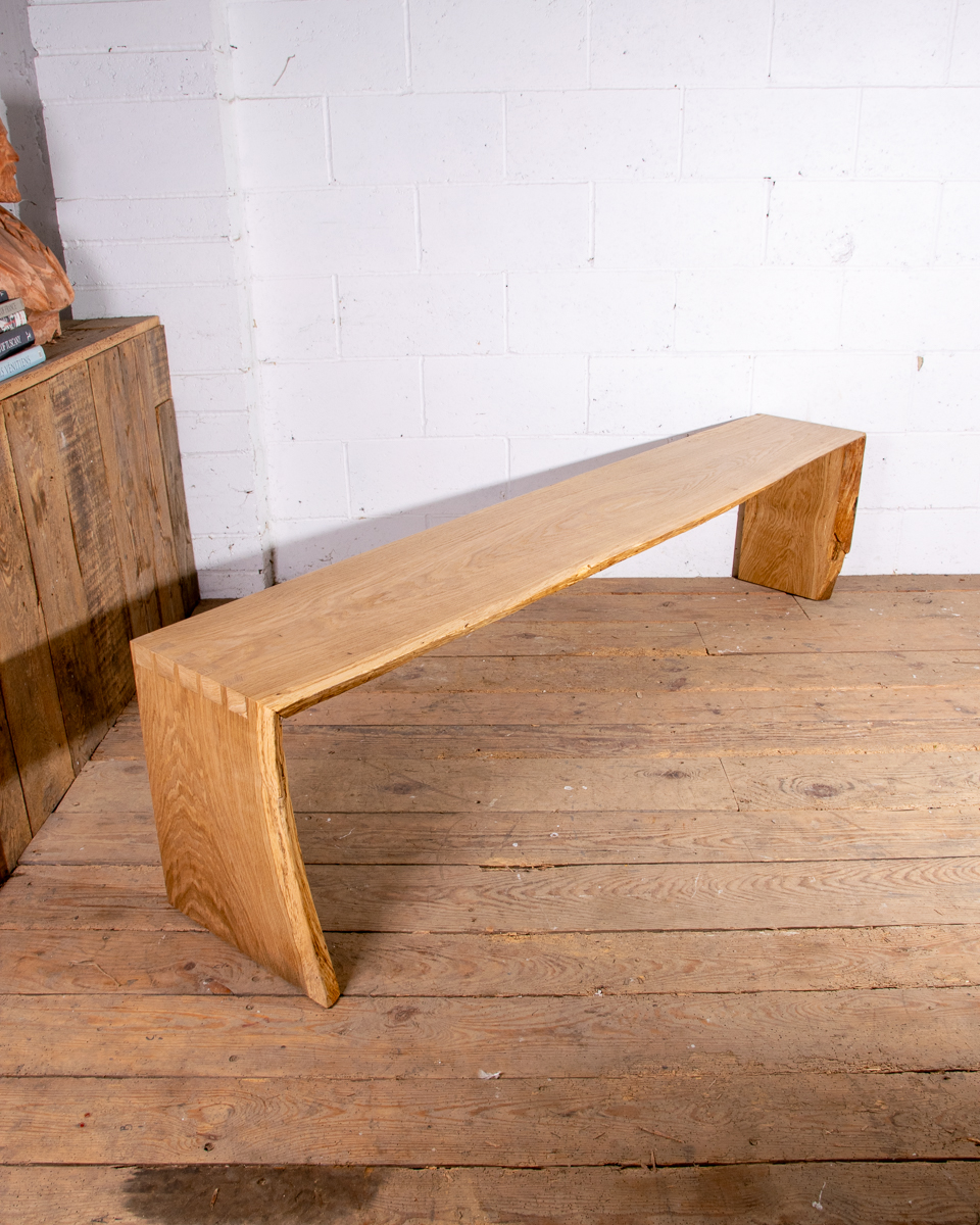 Bespoke Brown Oak Live Edge Bench with Dovetail Joints
